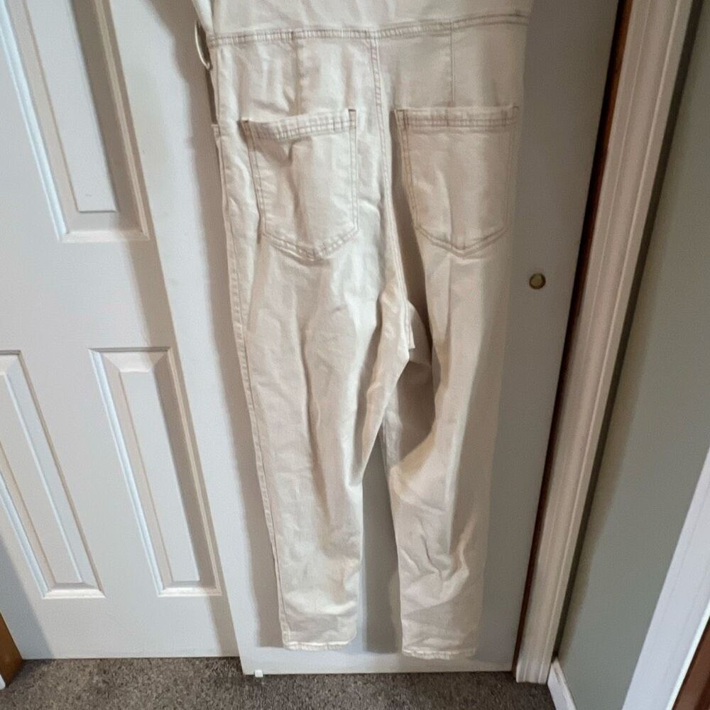 Avec Les Filles Women's Cream Cotton Straight Leg Denim Utility Jumpsuit Size 30 - Picture 4 of 8